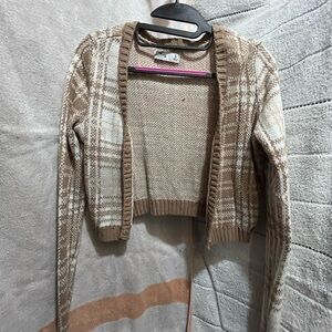 New Hollister Plaid Knit Cropped Cardigan Sweater - Brown and Cream